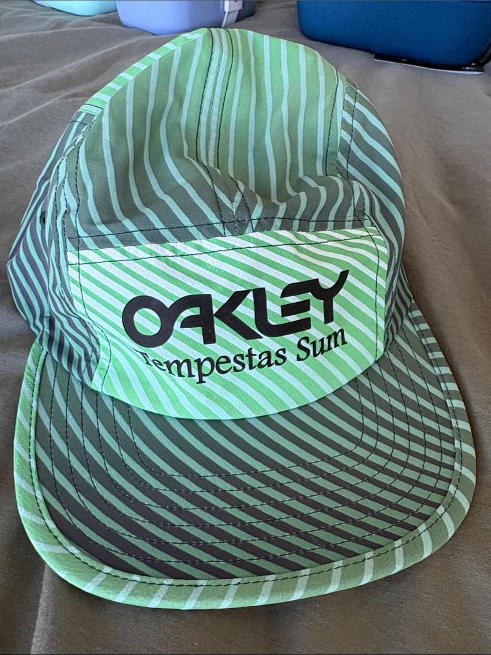 NWOT Oakley Striped Five-Panel Cap in Lime Green and Gray adjustable
